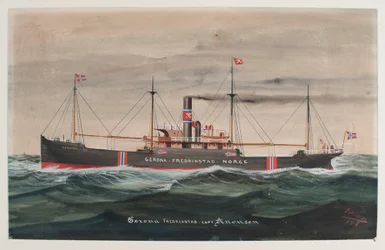 Watercolor with GERONA from Fredrikstad, Norway. Signed Joansen